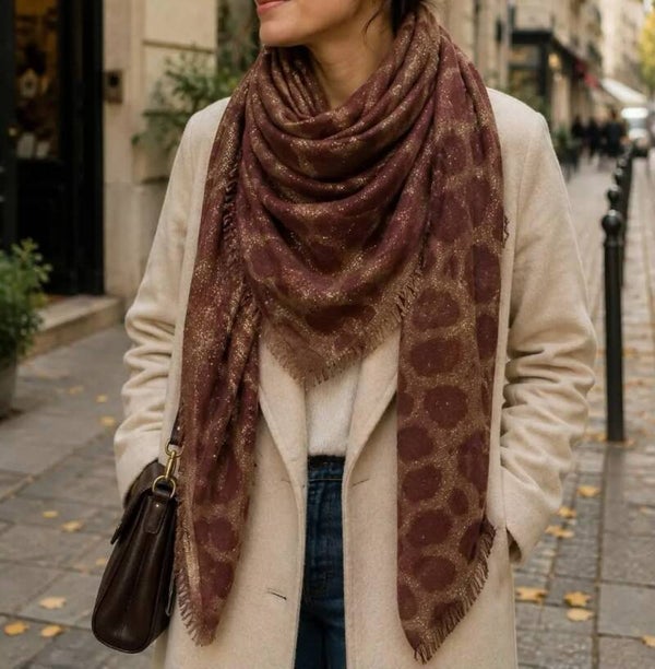 Foulard carré léopard bordeaux