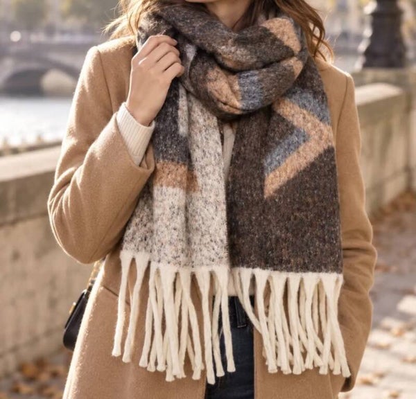 Echarpe avec franches MARRON