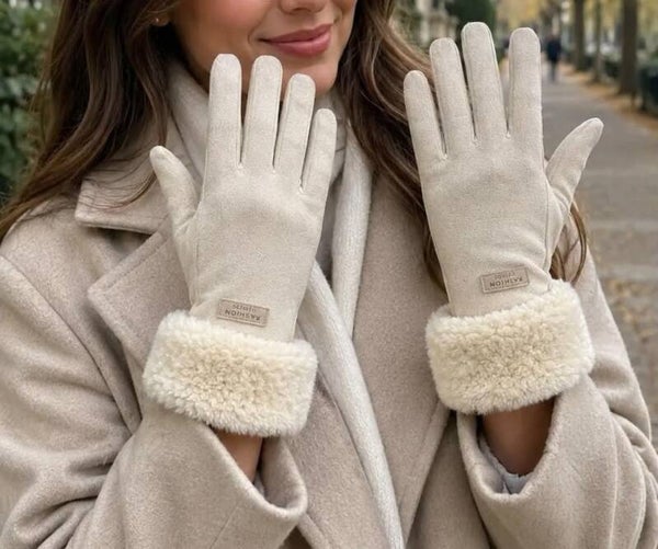Gants effet cuir beige
