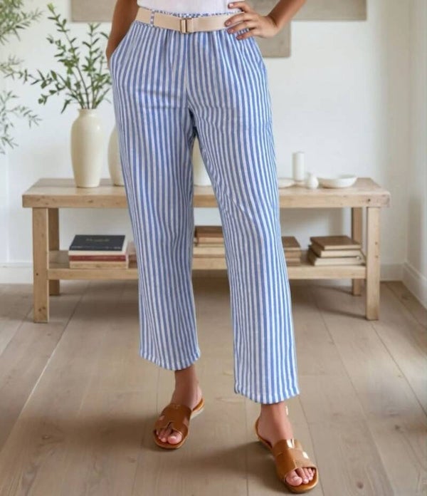 Pantalon rayures BLEU CIEL