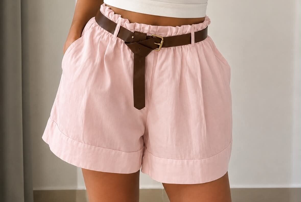 Short Rose avec ceinture