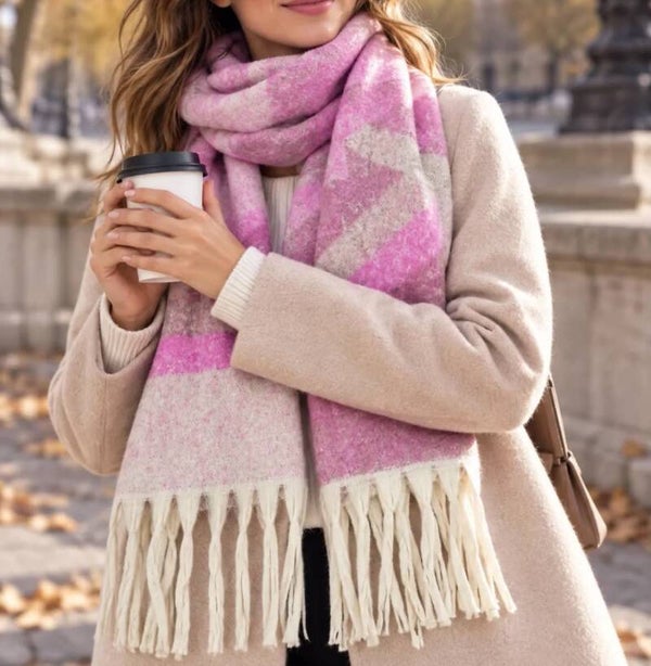 Echarpe avec franches ROSE
