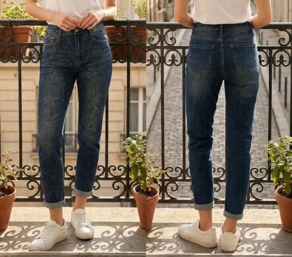 Jeans MOM avec strass léopard