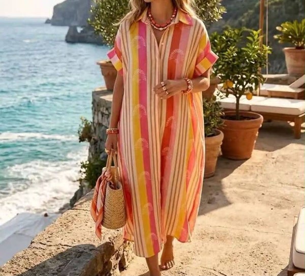Robe chemise corail à motifs