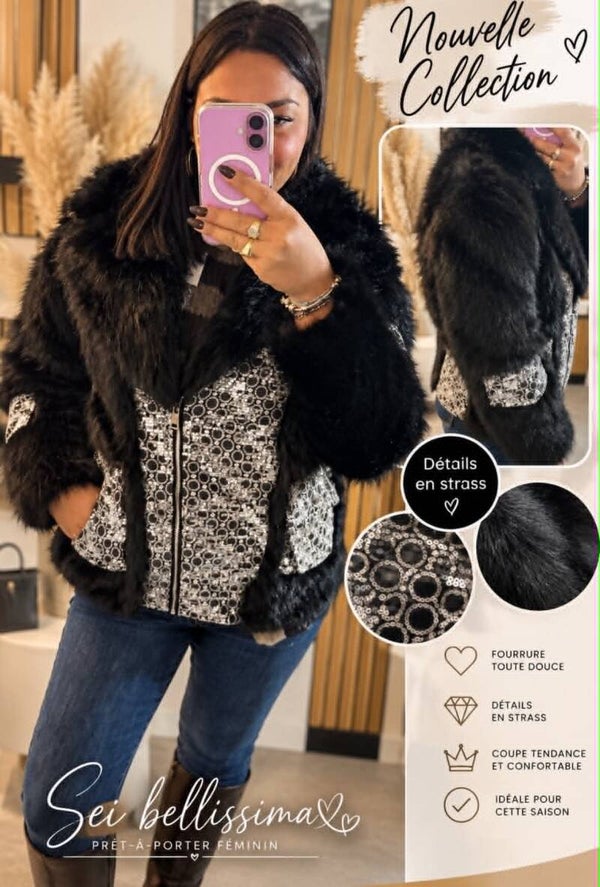 Veste fourrure noir