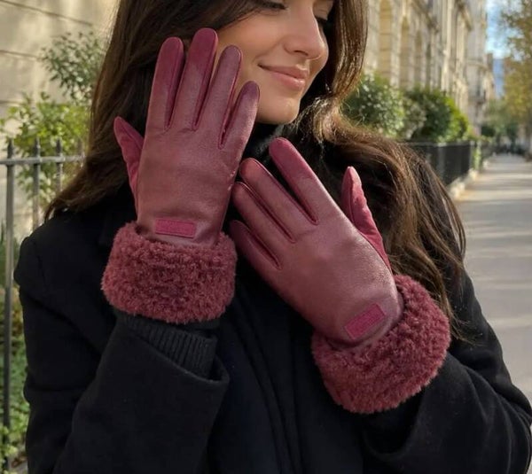 Gants effet cuir bordeaux