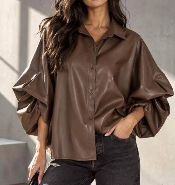 Chemise - veste simili cuir choco