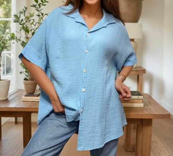 Chemise coton bleu ciel