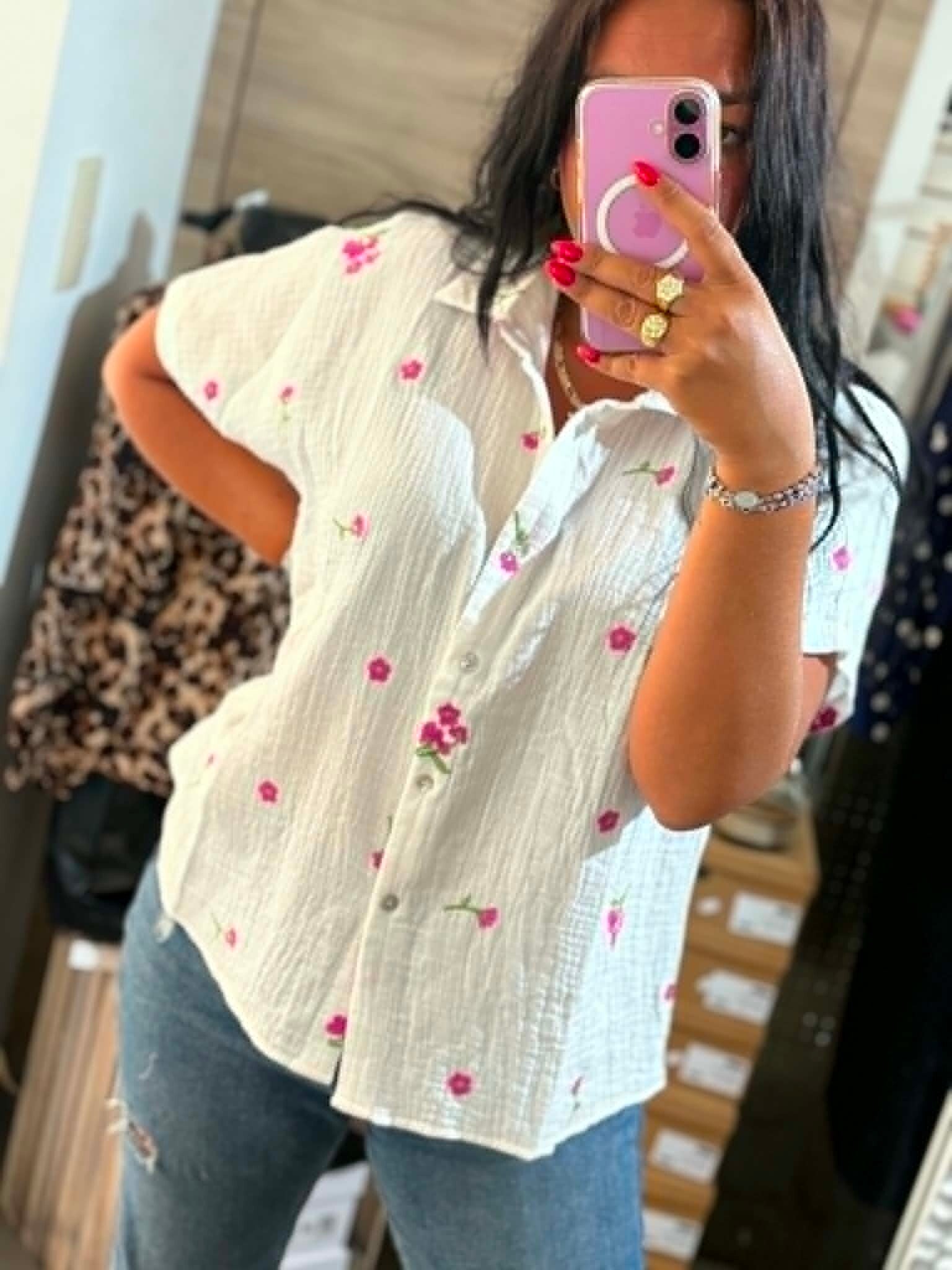 Chemise manches courtes fleurie
