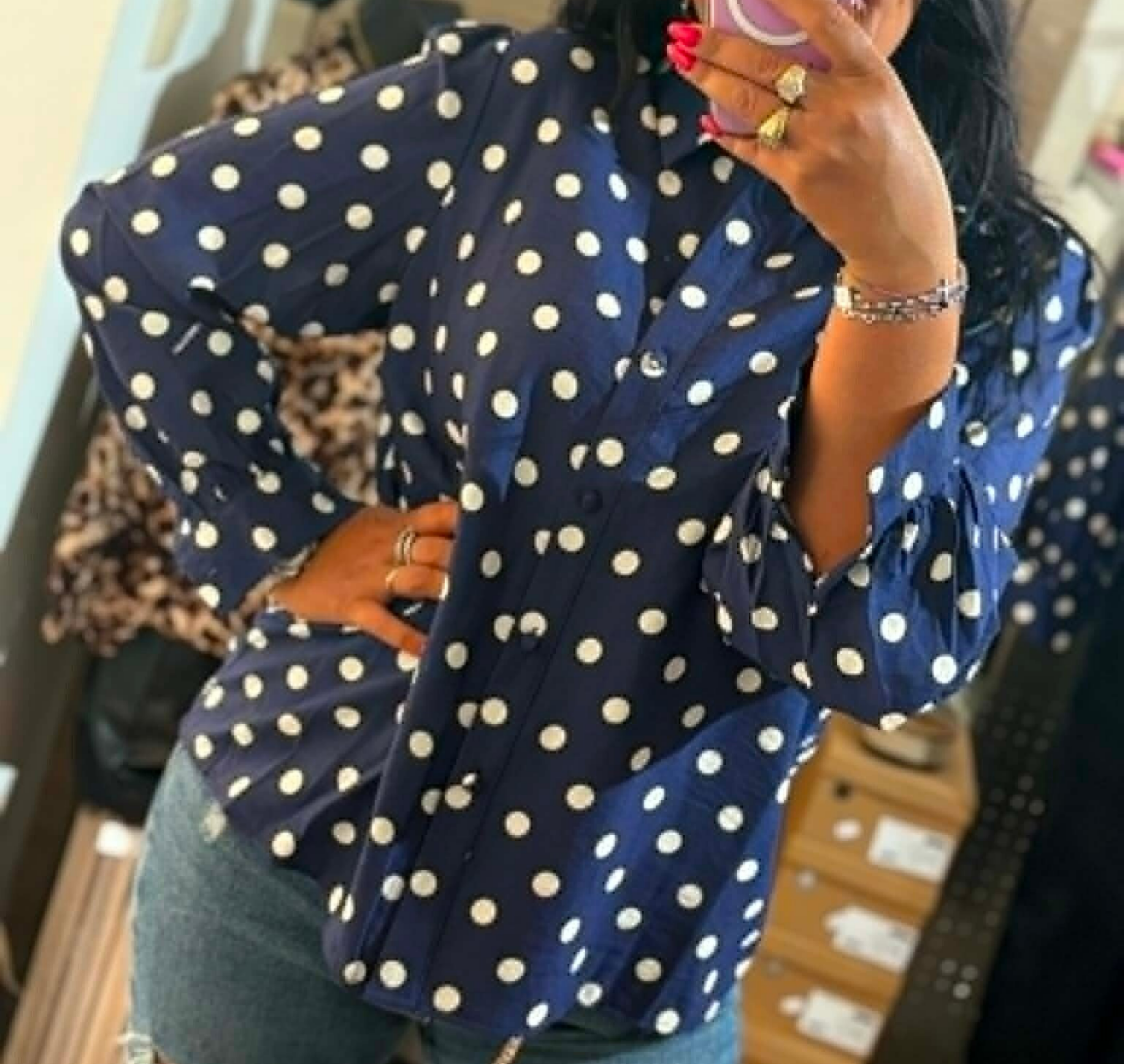 Chemise marine à pois
