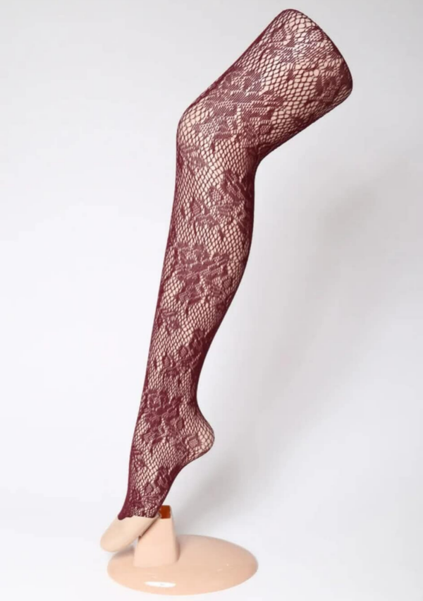 Bas collant - bordeaux dentelle