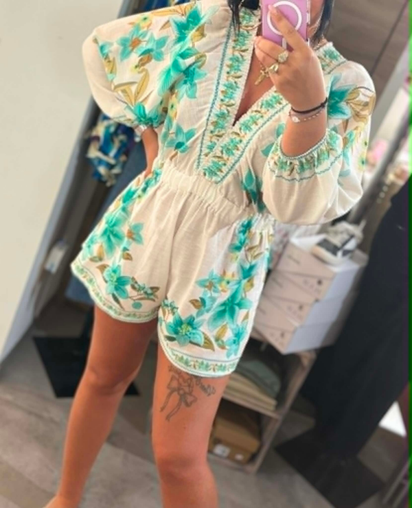 Combinaison short vert-turquoise