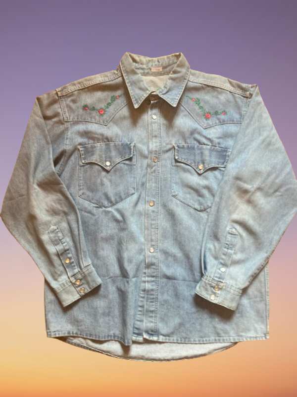 Vintage 90's El Charro Denim Shirt Size L.