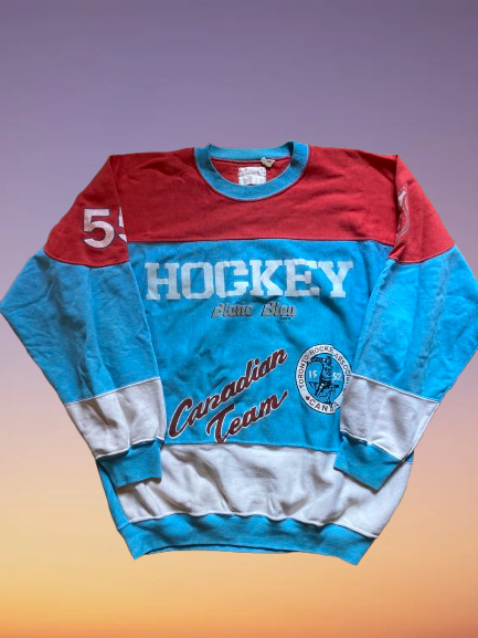 Vintage 80's Blanc Bleu 'Hockey' Sweatshirt Size XL.