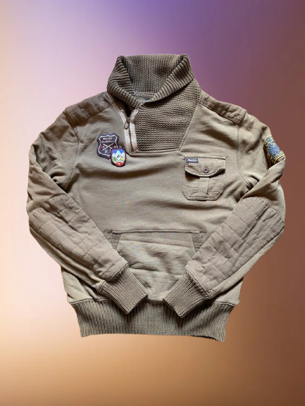 Vintage Polo Ralph Lauren MTN Expedition Brown Military Patch Pullover Size M.