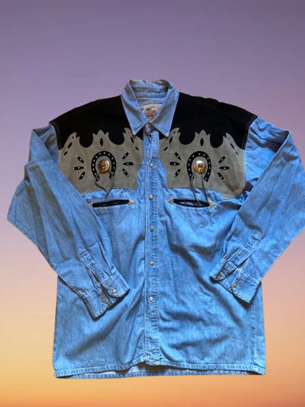 Vintage Cold River Western Shirt Pearl Snaps Size M.(L)