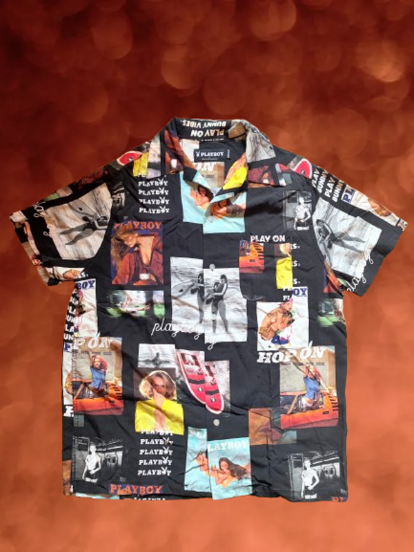 Playboy 'Saintpain Works' Button Up Picture Shirt Size M.