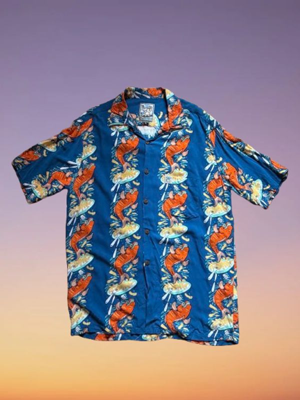Vintage Mambo Loud Shirt 'Fish 'n Chips' Size L.