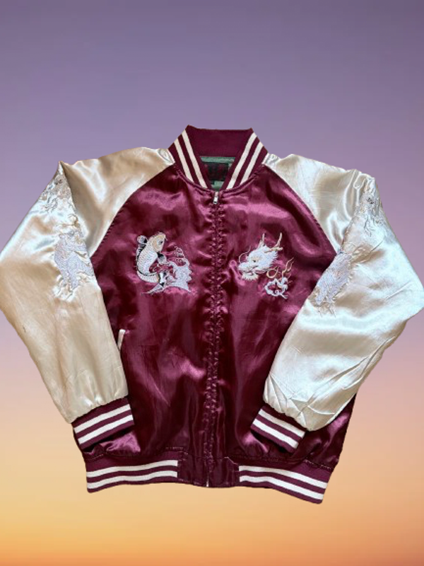 Japanese Sukajan Souvenir Carp Bomber Jacket Size L.