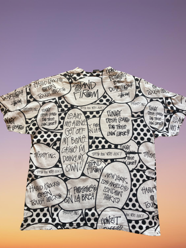 Vintage 00's Stussy Full Print 'Speech Bubble' T-shirt size XL.