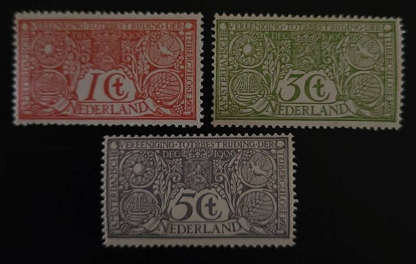 NVPH 84-86 ONGESTEMPELD/POSTFRIS + ATTEST