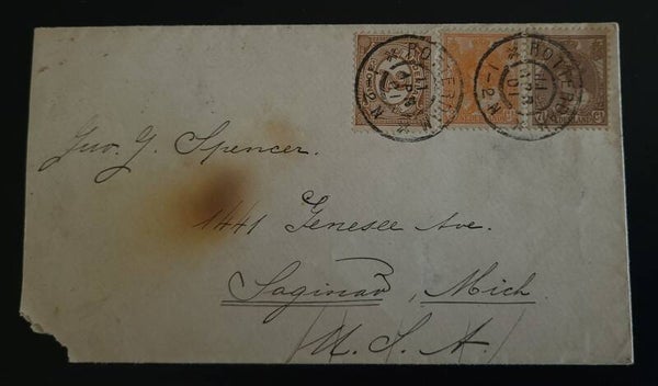 1901 BRIEF MET NVPH 54, 56 en 59 VAN ROTTERDAM NAAR SAGINAW(USA)