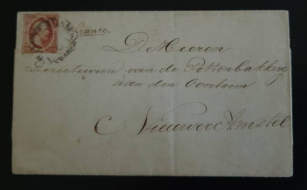 1858 NVPH 2 OP BRIEF ROTTERDAM NAAR NIEUWER AMSTEL MET HR ROTTERDAM-C