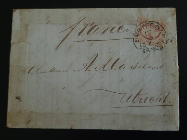 1858 NVPH 2 OP BRIEF AMSTERDAM NAAR UTRECHT MET HR AMSTERDAM-C