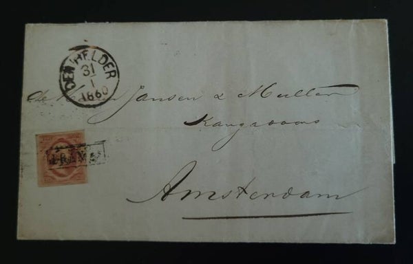 1860 NVPH 2 OP BRIEF DEN HELDER NAAR AMSTERDAM