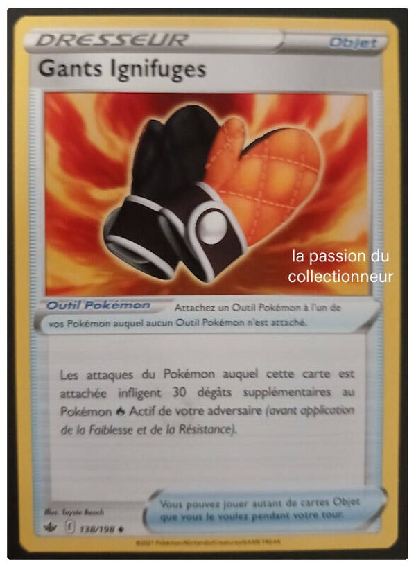Carte pokémon peu commune classique des Gants Ignifuges 138/198