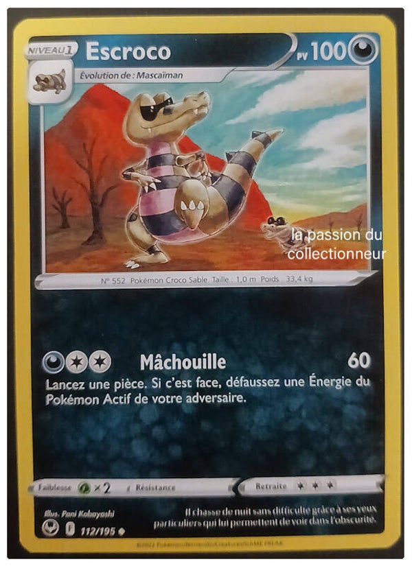 Carte pokémon peu commune classique de Escroco 112/195