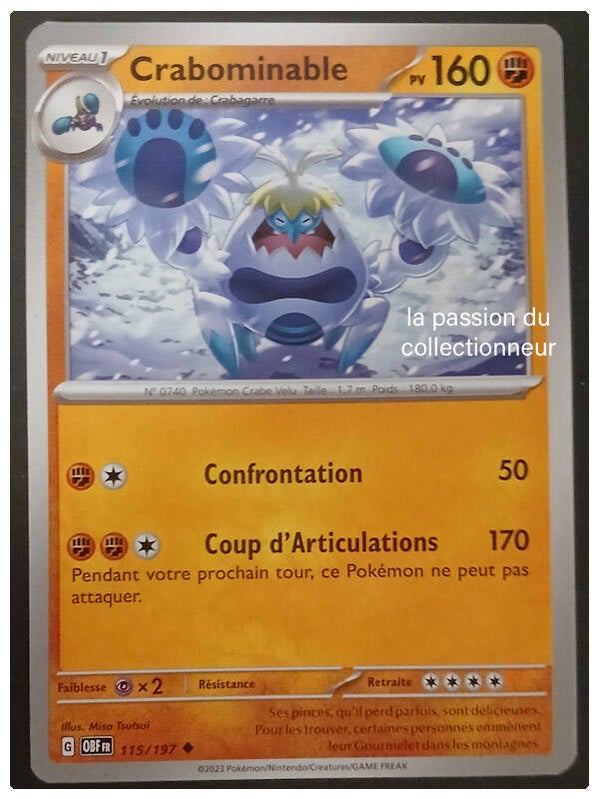 Carte pokémon peu commune classique de Crabominable 115/197