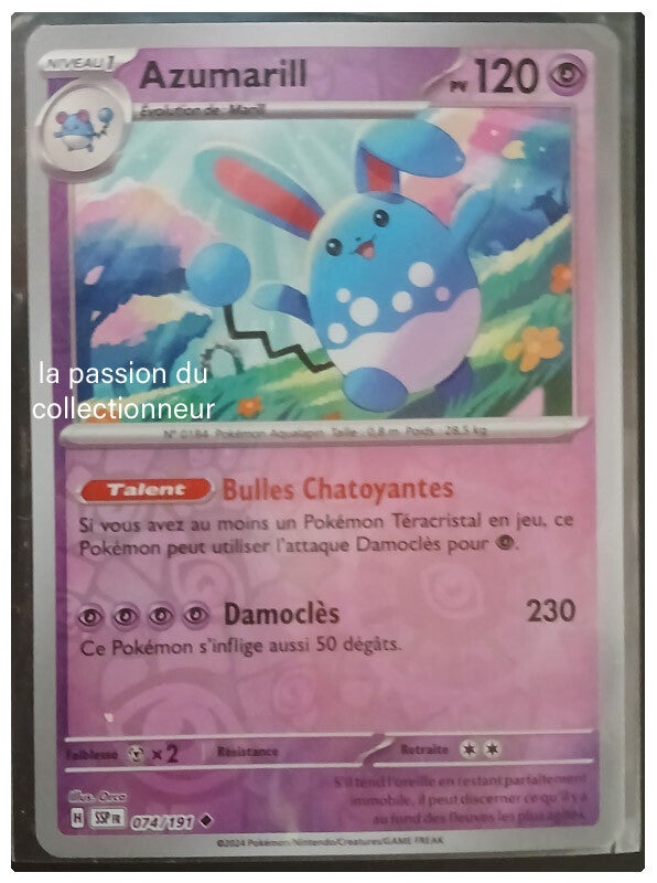 Carte pokémon de Azumarill 074/191