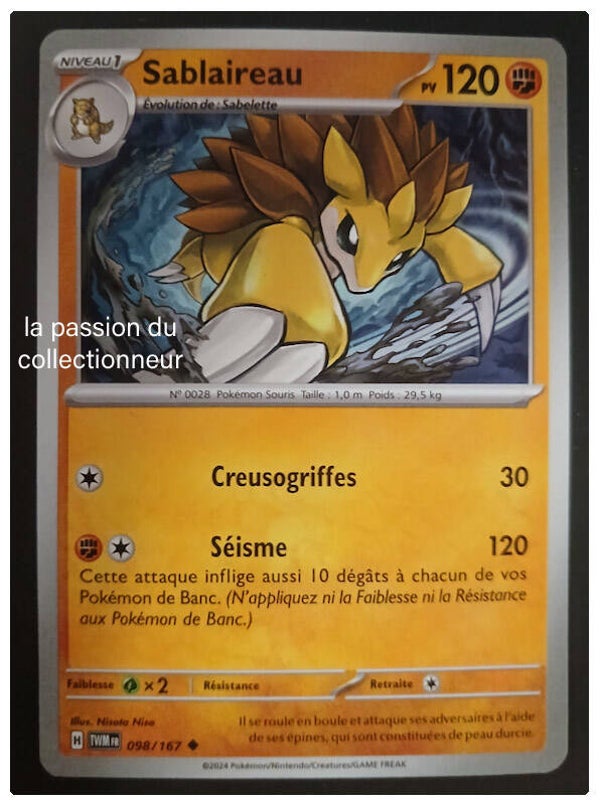 Carte pokémon de Sablaireau 098/167