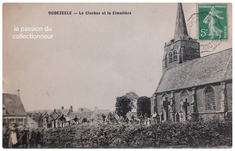 Carte postale de Oudezeele le clocher et le cimetière