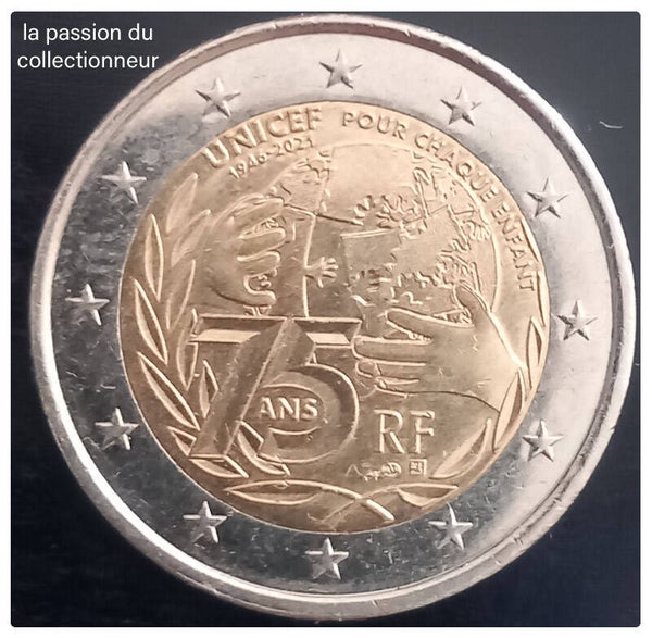 2 euro commémorative des 74 ans de l'unicef année 2021