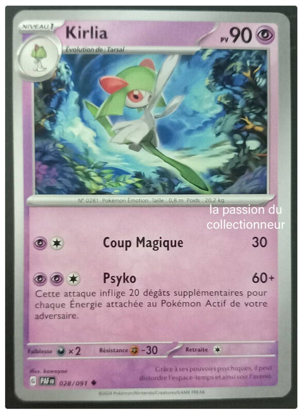 Carte pokemon peu commune classique de Kirlia 028/091
