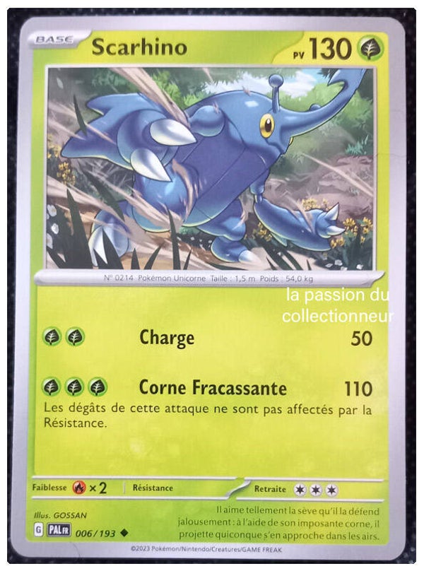 Carte pokemon peu commune classique de Scarhino 006/193