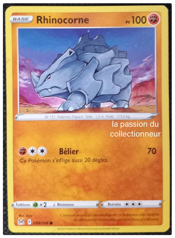 Carte pokémon commune classique de Rhinocorne 089/196