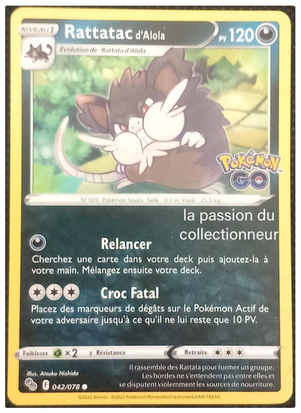Carte pokémon peu commune classique de Rattatac 042/078