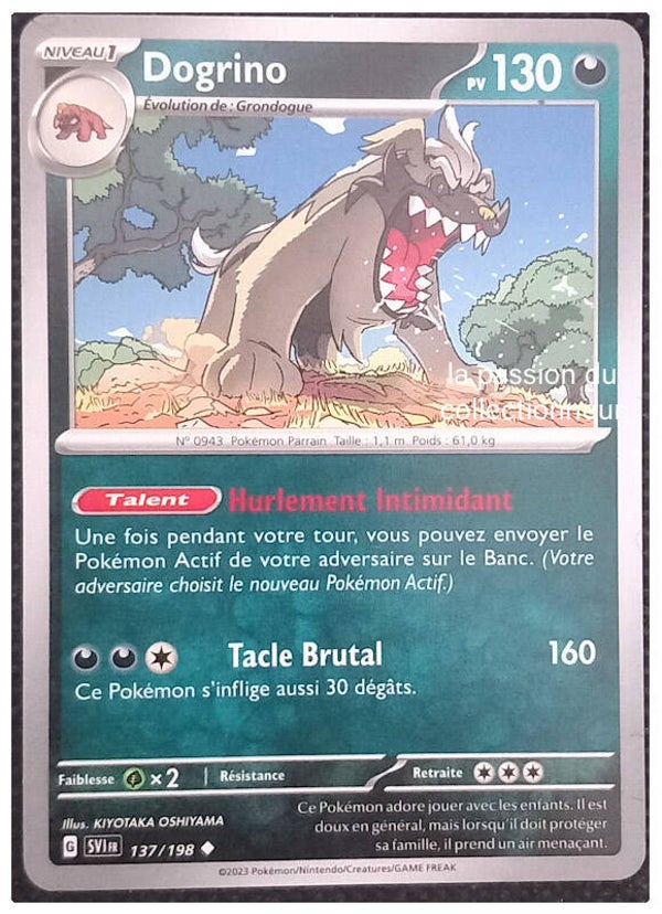 Carte pokémon peu commune classique de Dogrino 137/198