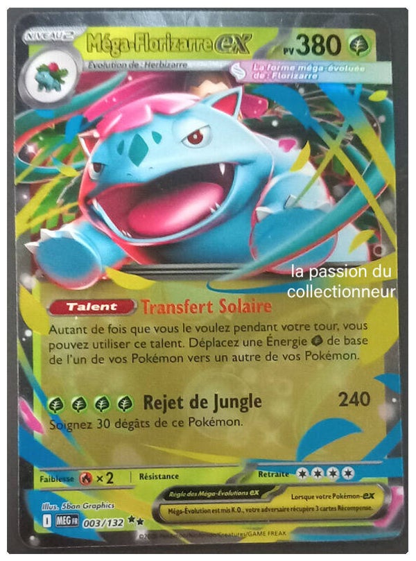 Carte pokémon double rare de Méga Florizarre 003/132