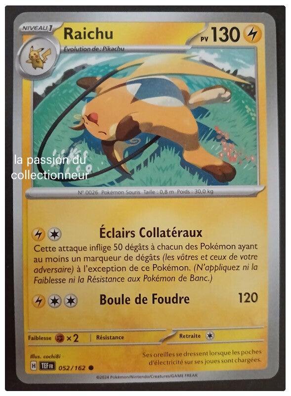 Carte pokémon de Raichu 052/162