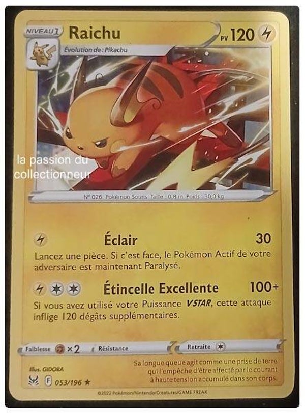 Carte pokémon de Raichu 053/196