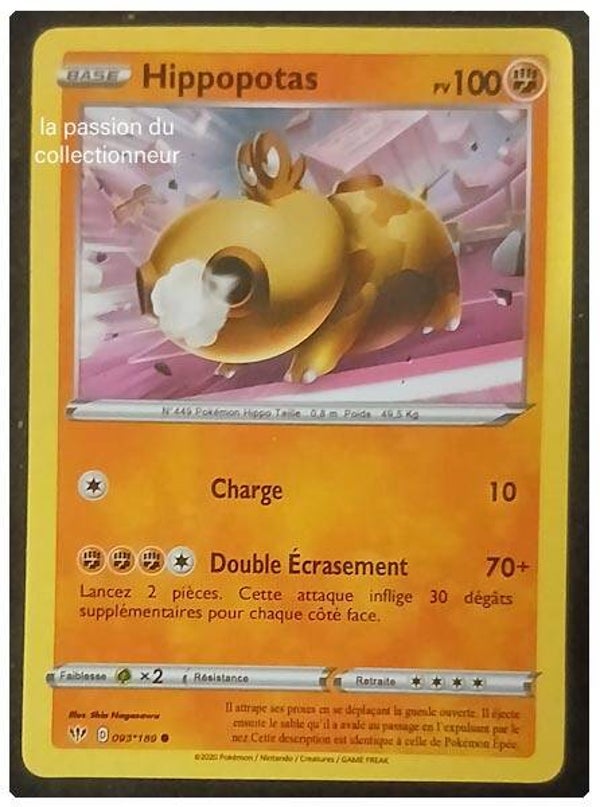 Carte pokémon de Hippopotas 093/189 commune