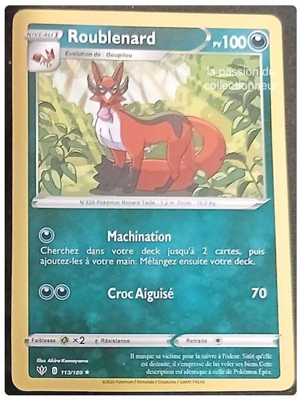 Carte pokémon de Roublenard 113/189 rare