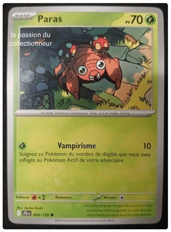 Carte pokémon de Paras 004/159 commune