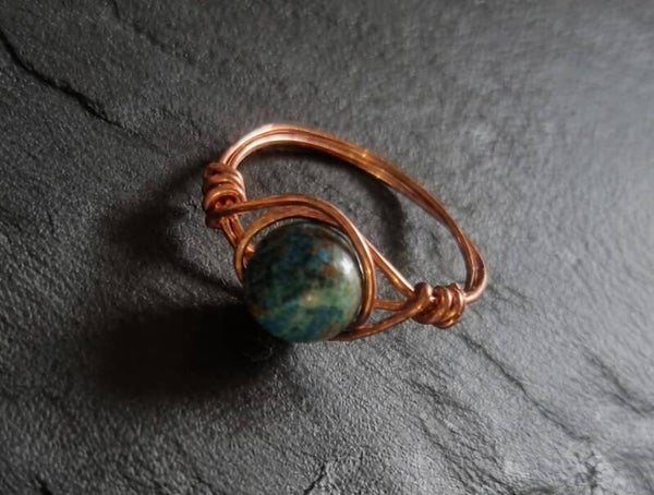 Blue Apatite Wire Wrapped Ring