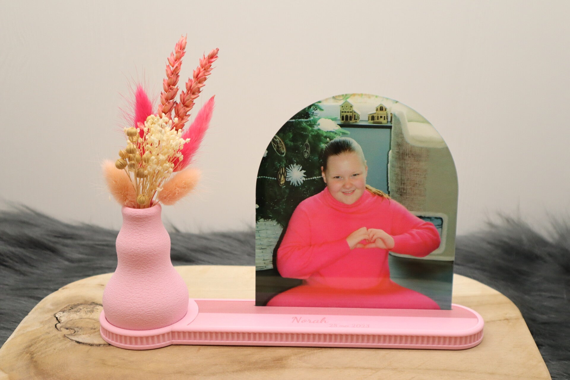 Fotohouder met vaasje en foto en inlay duo-tone