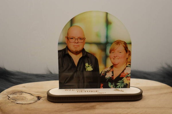 Fotohouder met foto en inlay van hout wil je mijn getuige zijn?